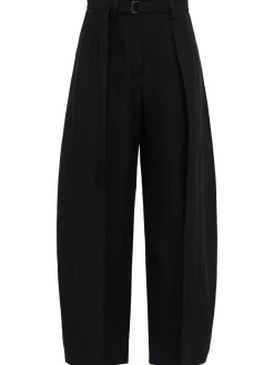 Pleated cotton blend barrel pants
