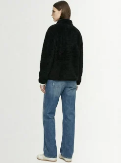 Plush zip-up mock neck jacket