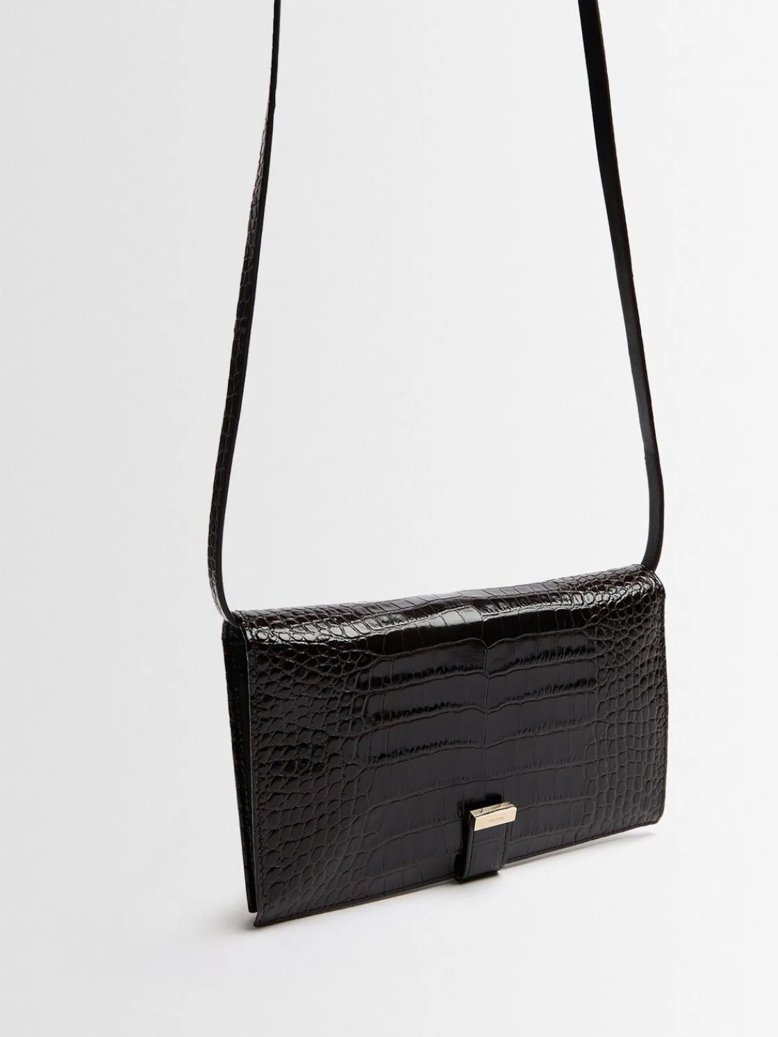 Pochette in pelle verniciata stampa coccodrillo