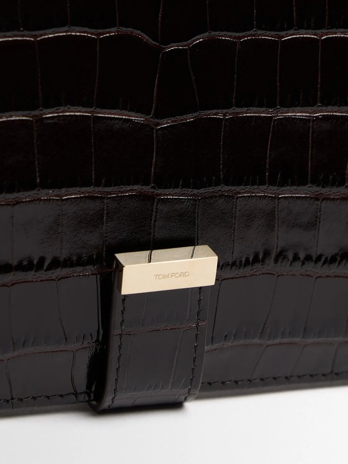 Pochette in pelle verniciata stampa coccodrillo