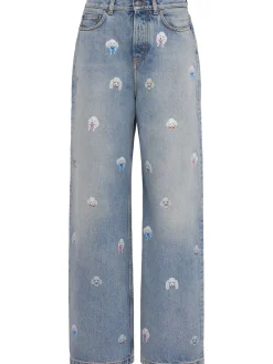 Poodle print baggy jeans