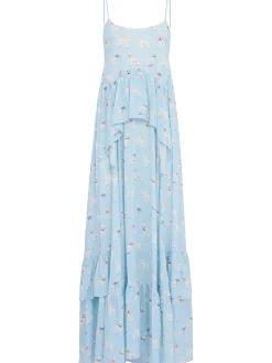 Poodle print ruffled maxi dress