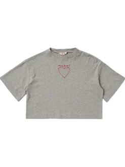 Printed cotton cropped t-shirt