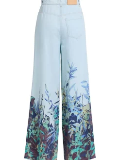 Printed denim wide jeans