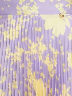 Printed plissé midi skirt