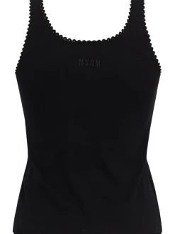 Ribbed stretch cotton tank top w/ trim