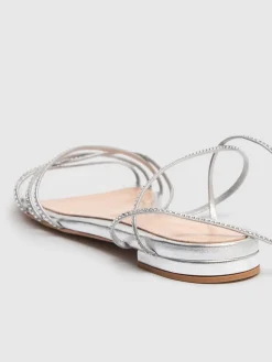 Sandali in pelle con cristalli 10mm