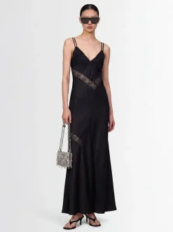 Satin long dress with lace