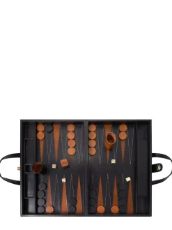 Set di Backgammon in pelle finitura nero laccato