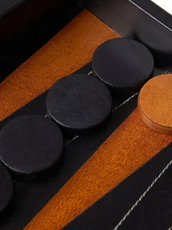 Set di Backgammon in pelle finitura nero laccato