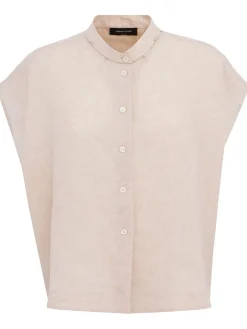 Sleeveless linen shirt w/ embroidery