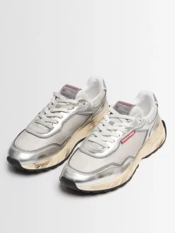 Sneakers in cotone e pelle con logo