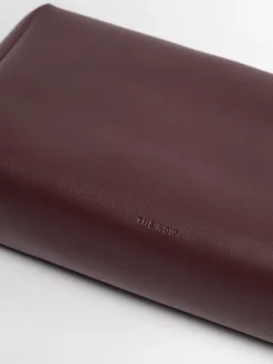 Squared compact silk leather clutch
