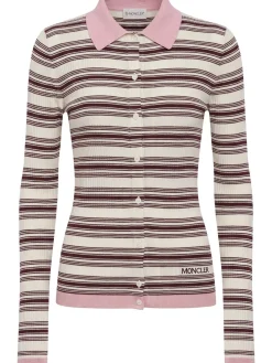 Striped cotton long sleeve polo shirt