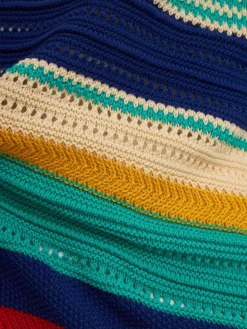 Striped knit cotton polo shirt