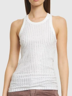 Tank top in jersey con cristalli