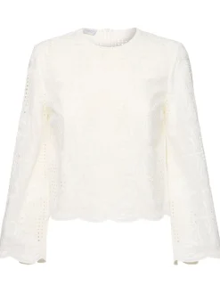 Top in voile di misto cotone voile ricamato