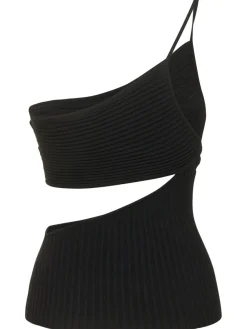 Top monospalla in maglia di viscosa a costine