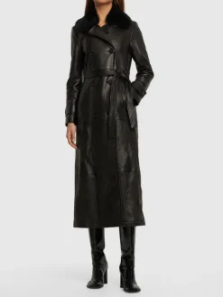 Trench in pelle e shearling