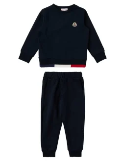 Tricolour-trimmed cotton tracksuit set