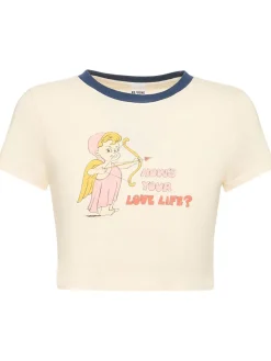 T-shirt cropped Love Life in cotone con stampa