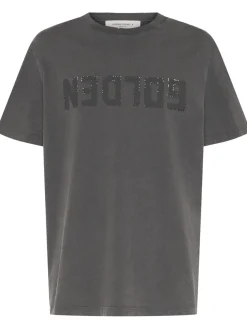 T-shirt in jersey di cotone distressed con logo