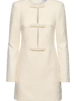 Vestito corto bouclé con fiocco