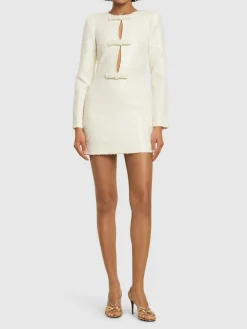 Vestito corto bouclé con fiocco