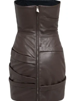 Vestito corto in pelle senza spalline
