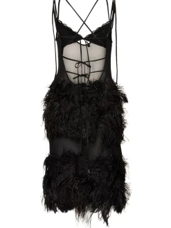Vestito in georgette ricamato con piume