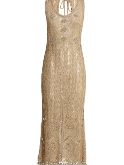 Vestito lungo crochet con dettagli in metallo