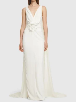 Vestito lungo in cady con mantella