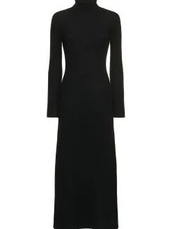 Vestito lungo in maglia di cashmere a coste