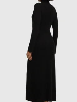 Vestito lungo in maglia di cashmere a coste