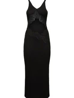 Vestito lungo in techno a costine con pizzo