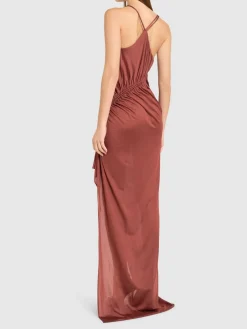 Vestito lungo in viscosa e crepe