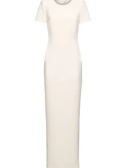 Vestito lungo maniche corte in crepe