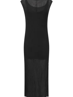 Vestito lungo senza maniche Ada in maglia / spacco