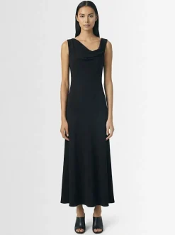 Vestito lungo Violetta in seta crepe drappeggiata