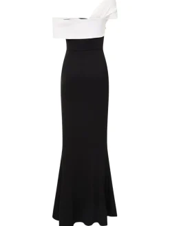 Vestito maxi asimmetrico in cady stretch