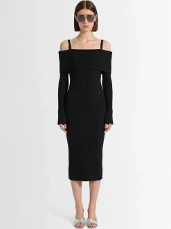 Vestito midi in maglia a costine