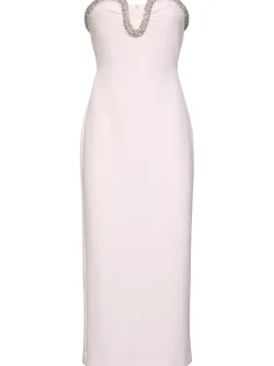 Vestito midi senza spallini in crepe decorato