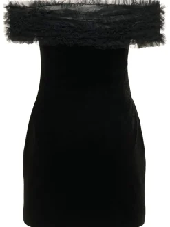 Vestito mini con spalle scoperte in velluto