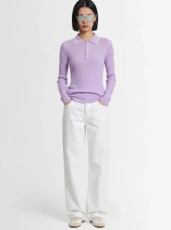 Virgin wool long sleeve polo shirt