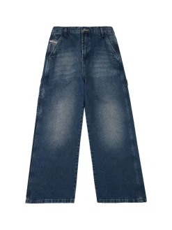 Washed denim straight jeans